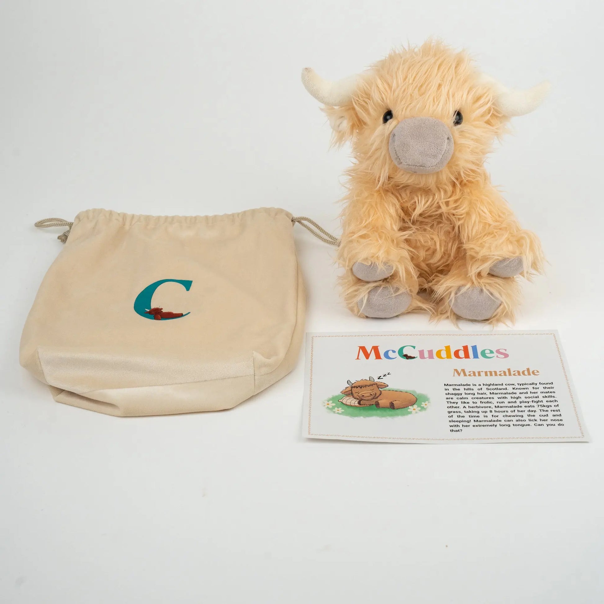 Marmalade the weighted highland cow weighted plush package contents 